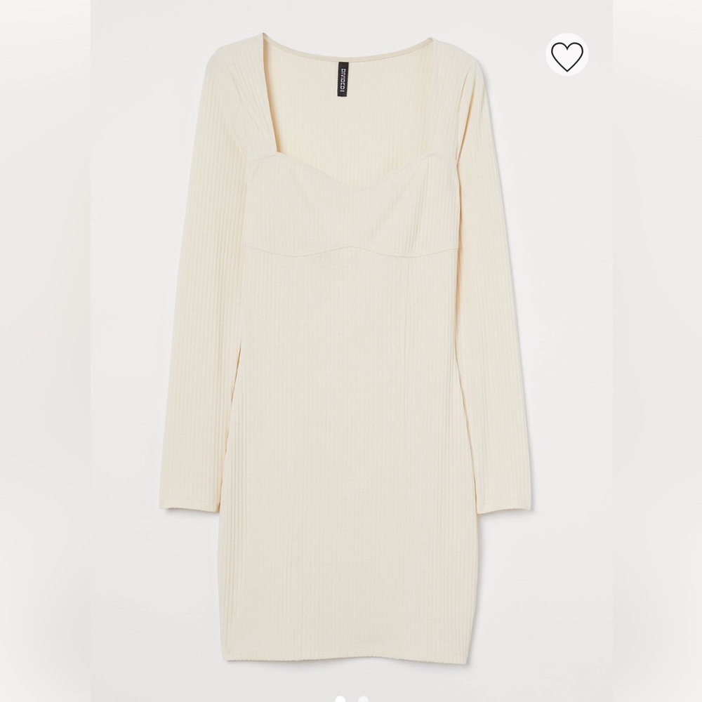 H&M Cream Ribbed Bodycon Mini Dress